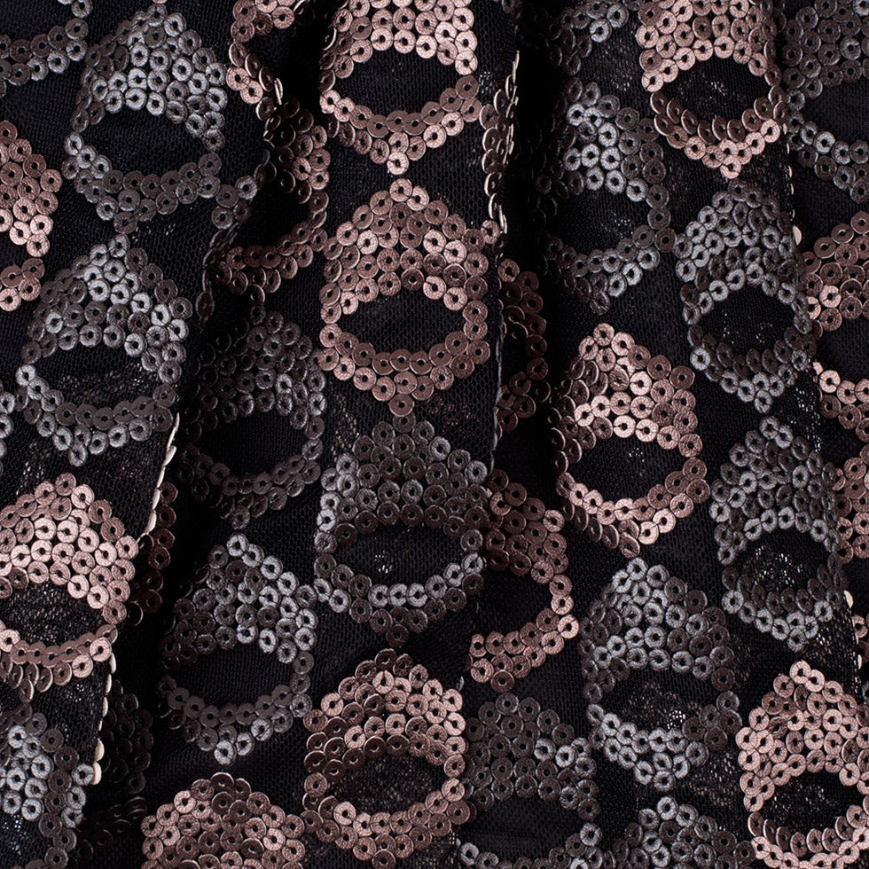 Dusty Rose/Pale Black Sequined Netting Folded