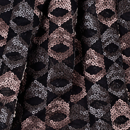 Dusty Rose/Pale Black Sequined Netting Folded