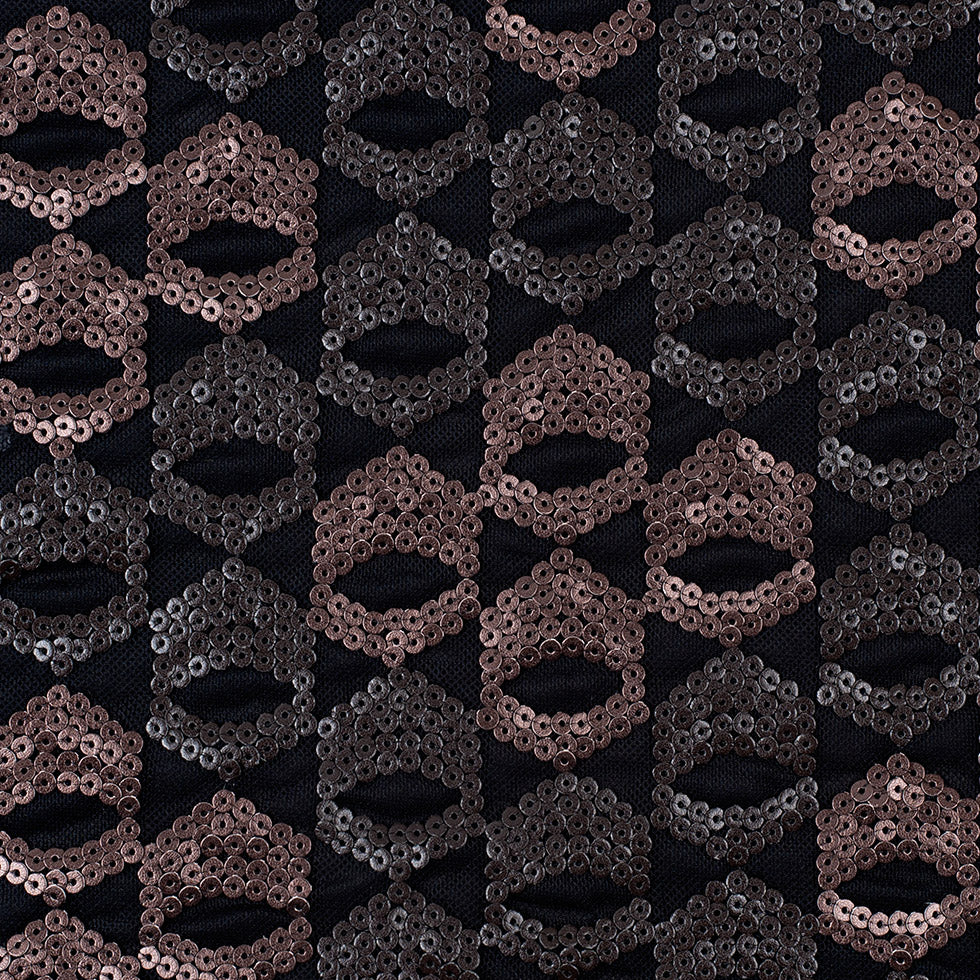 Dusty Rose/Pale Black Sequined Netting
