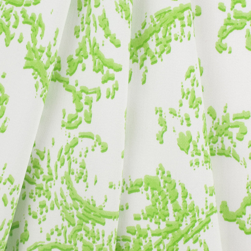 Lime Green and White Abstract Scroll Cotton Sateen Woven Folded