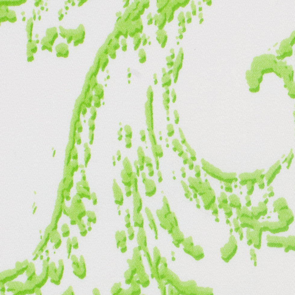 Lime Green and White Abstract Scroll Cotton Sateen Woven Detail