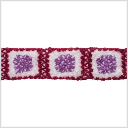 Red/White/Orchid Squares Crochet Lace Trim