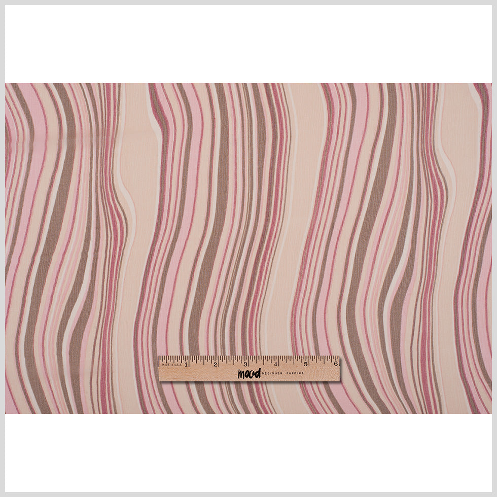 Pink Multicolor Striped Crinkled Silk Chiffon - Full