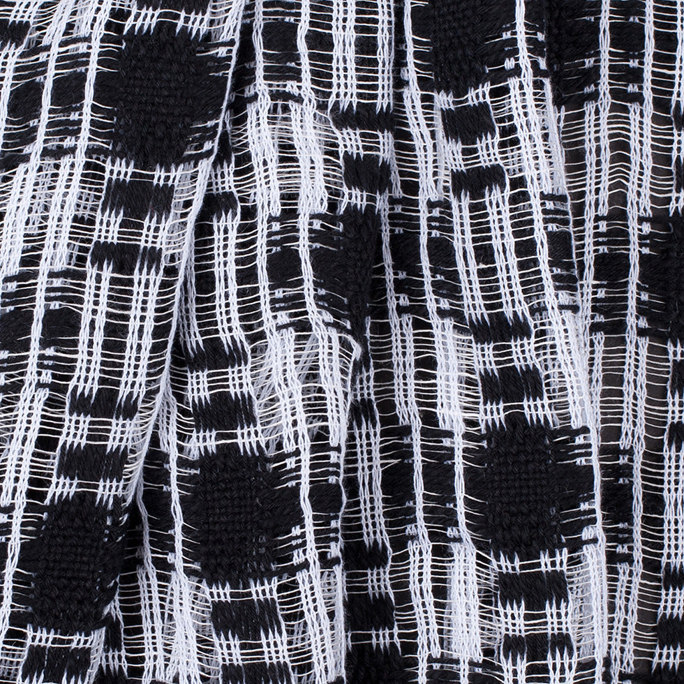 Black/White Open-Weave Checked Cotton Woven Folded