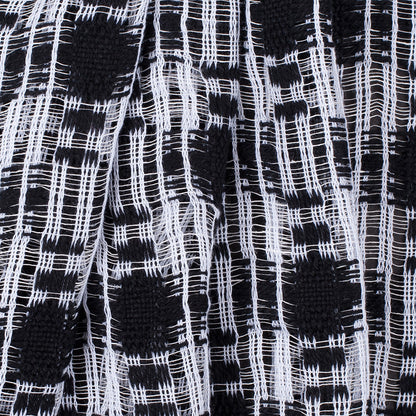 Black/White Open-Weave Checked Cotton Woven Folded