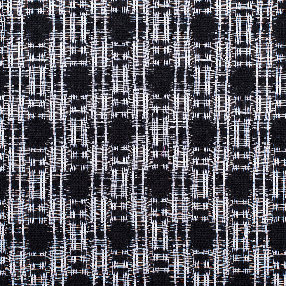 Black/White Open-Weave Checked Cotton Woven