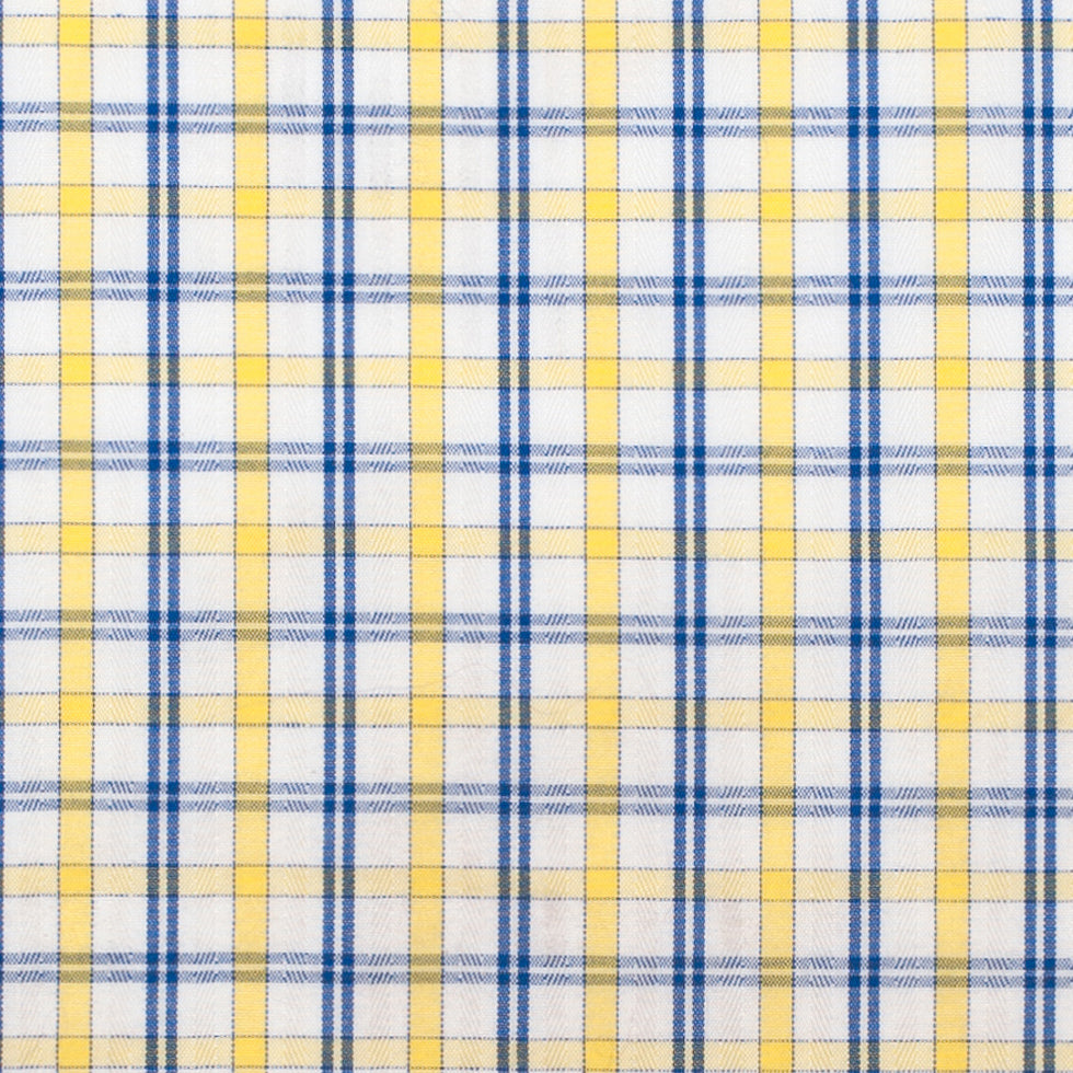 White/Primary Blue/Lemon Peel Plaid Cotton Shirting - Detail