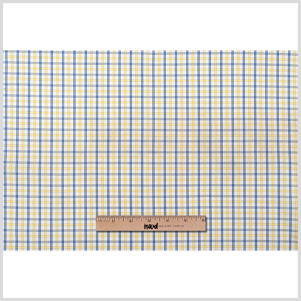 White/Primary Blue/Lemon Peel Plaid Cotton Shirting - Full
