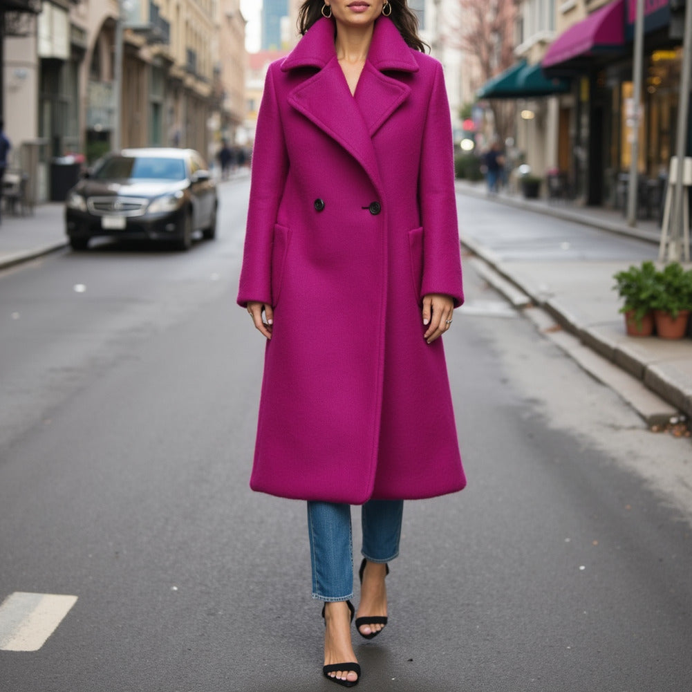 Wool/Cashmere Coating - Fuchsia, Made in Italy - Alberini Collection - Editorial