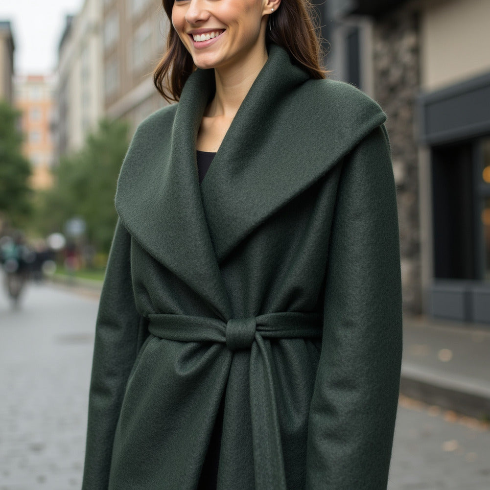 Wool and Cashmere Coating Made in Italy - Forest Green - Alberini Collection - Editorial