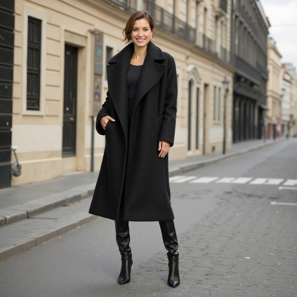 Wool/Cashmere Coating - Black, Made in Italy - Alberini Collection - Editorial