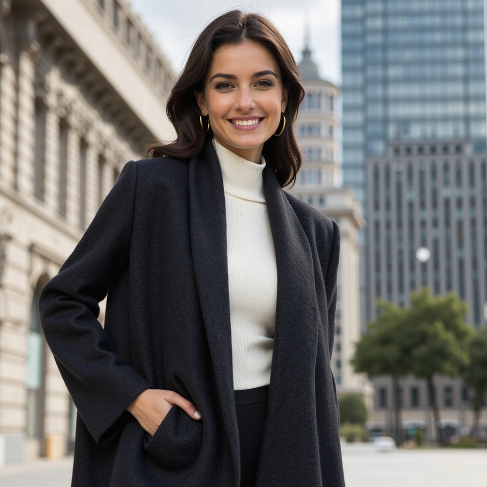 Wool and Cashmere Coating Made in Italy - Navy - Alberini Collection - Editorial