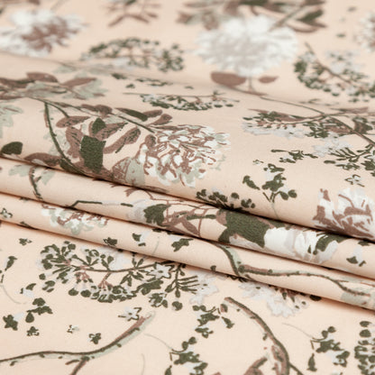 Sand/Ash/Olive Floral Stretch Combed Cotton Twill Folded