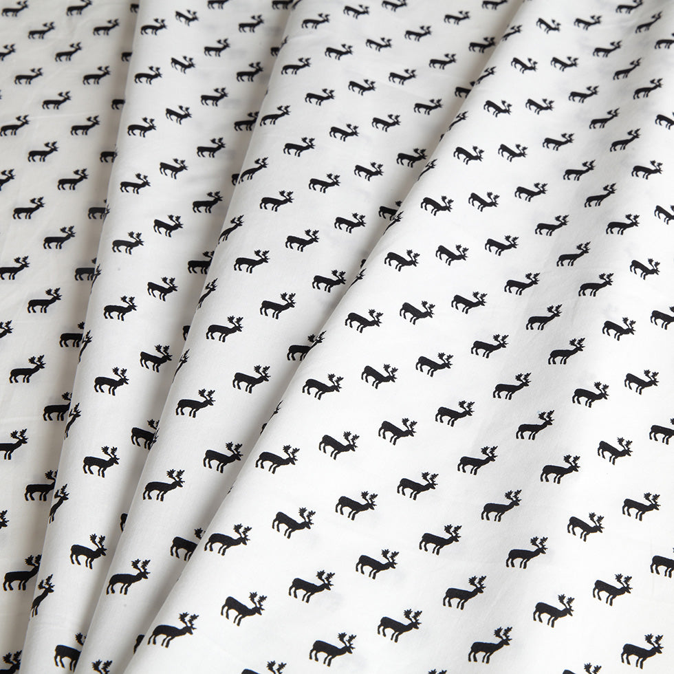 White/Black Reindeer Dense Combed Cotton Poplin Folded