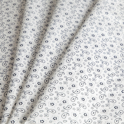 White/Navy Paisley Combed Cotton Sateen Folded