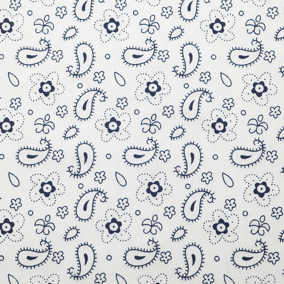 White/Navy Paisley Combed Cotton Sateen Detail