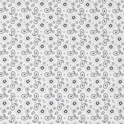 White/Navy Paisley Combed Cotton Sateen