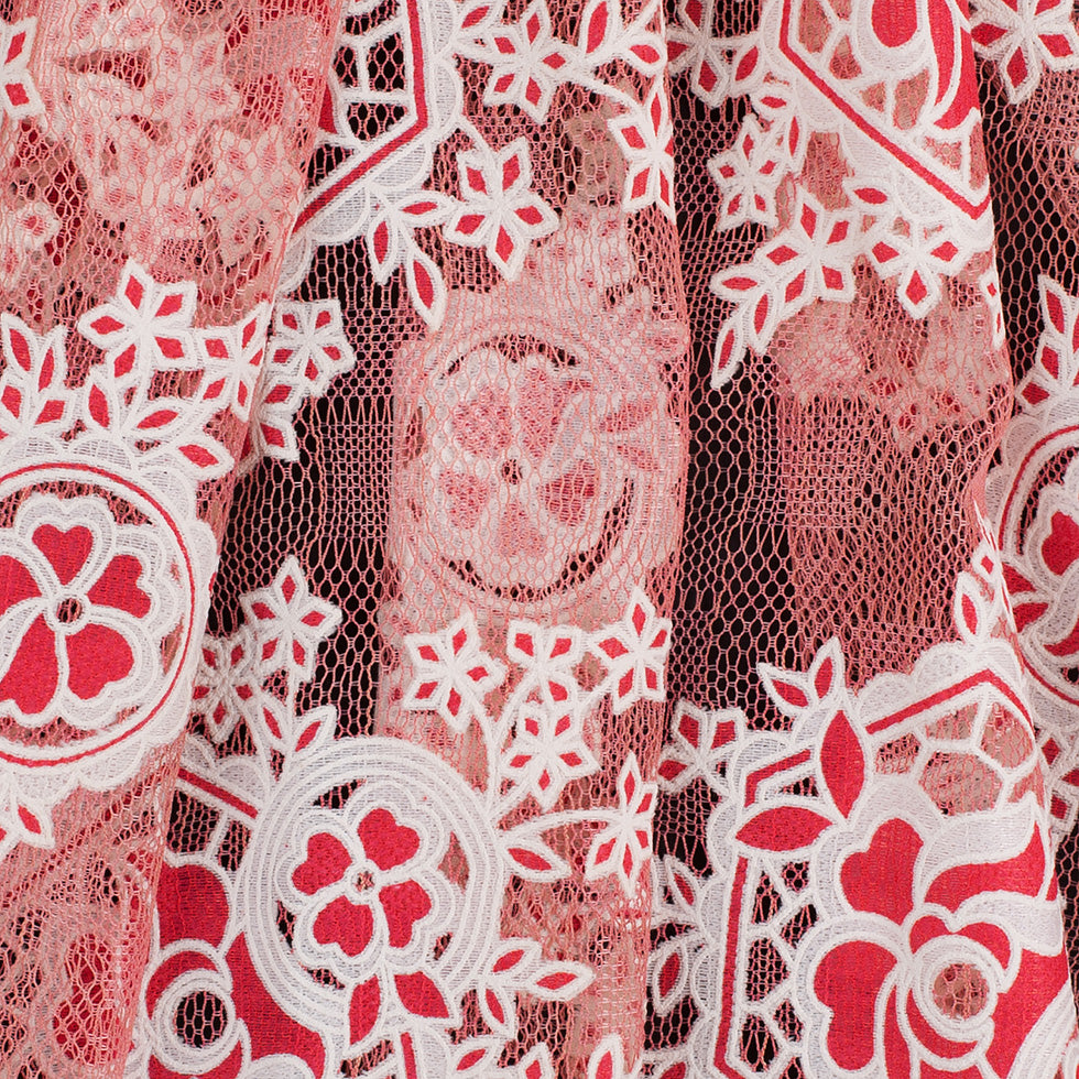 Famous NYC Designer Poppy/Oyster Floral Lace on Geometric Mesh - Folded