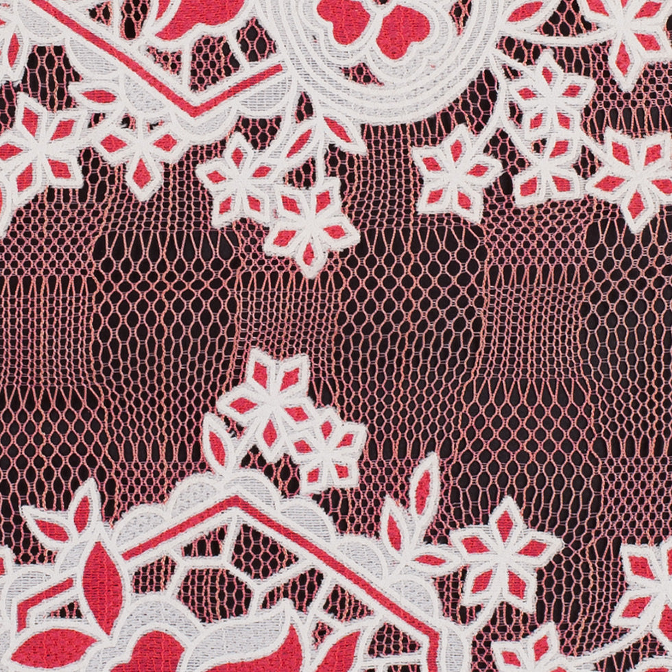 Famous NYC Designer Poppy/Oyster Floral Lace on Geometric Mesh - Detail