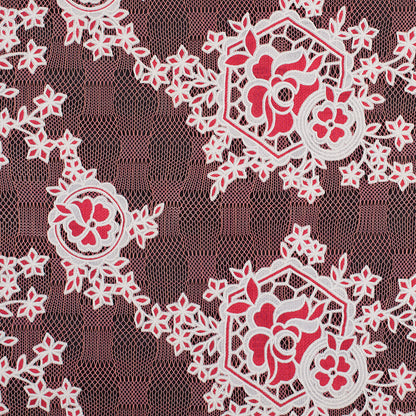 Famous NYC Designer Poppy/Oyster Floral Lace on Geometric Mesh