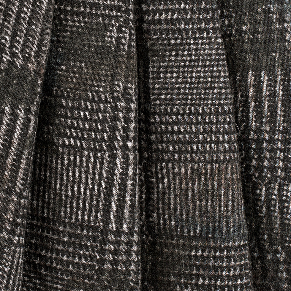Black/Gray Glen Plaid Wool Knit w/ Fleece Backing - Folded