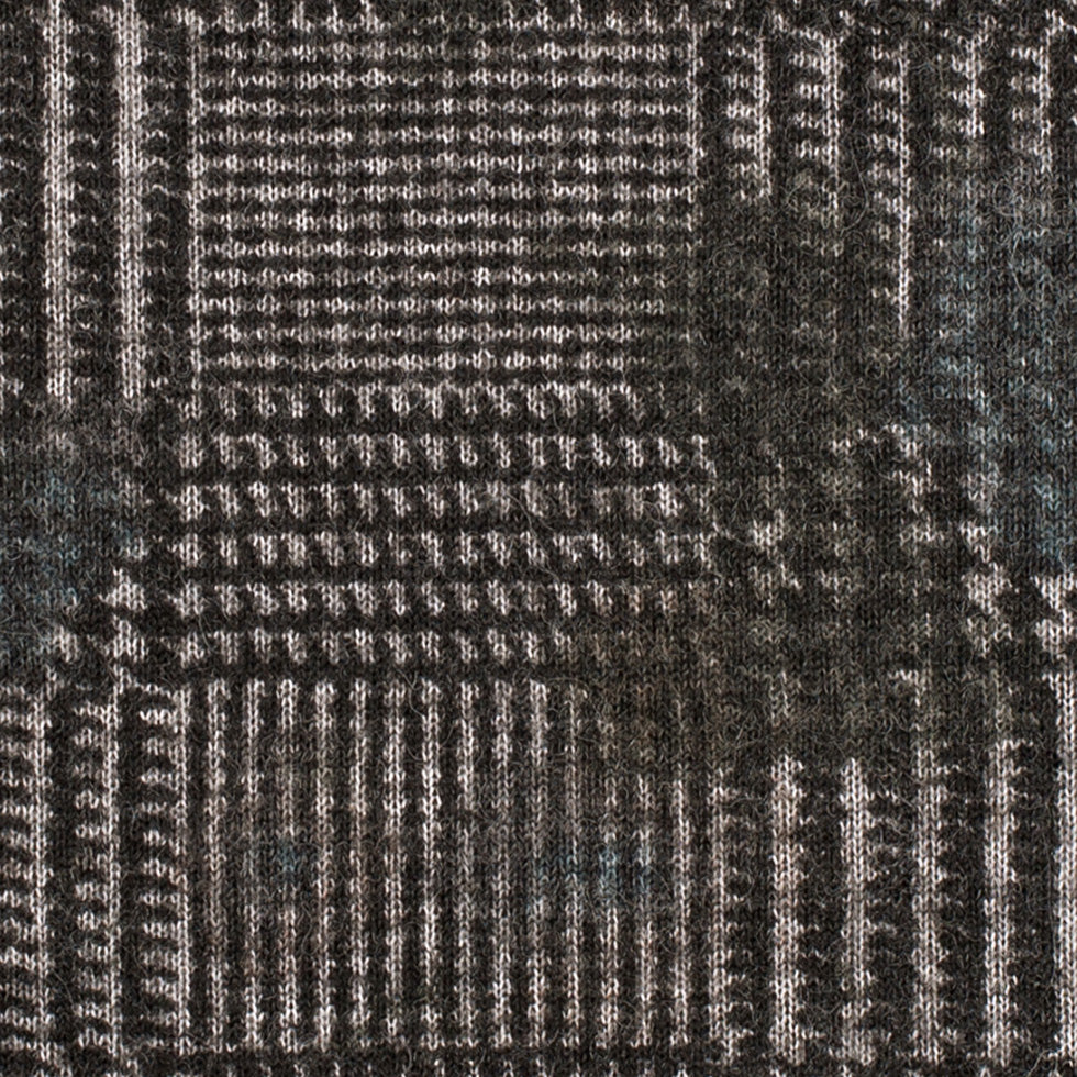 Black/Gray Glen Plaid Wool Knit w/ Fleece Backing - Detail