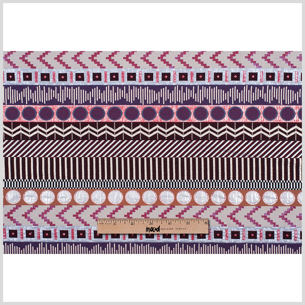 French Metallic Red/Beige Striped Geometric Jacquard Folded
