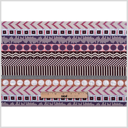 French Metallic Red/Beige Striped Geometric Jacquard Folded
