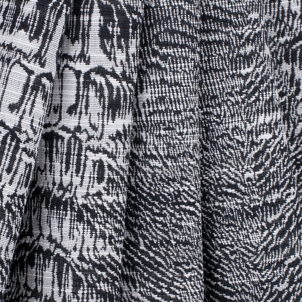 White/Black Abstract Stripes Slubbed Cotton-Poly Woven Folded