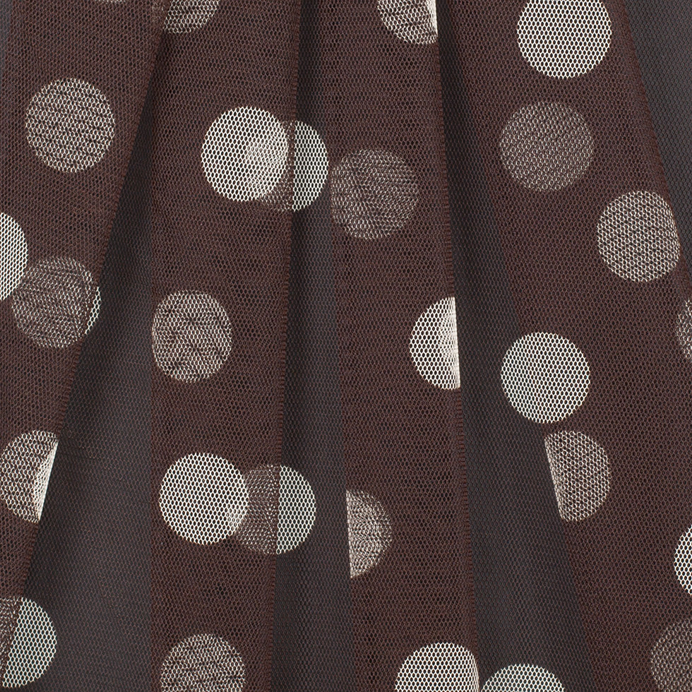 Brown/Ivory Polka Dot Polyester Mesh - Folded