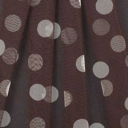 Brown/Ivory Polka Dot Polyester Mesh - Folded