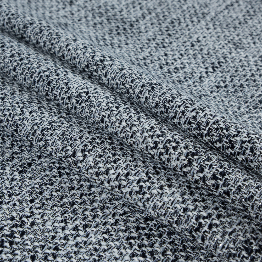 White, Navy and Gray Cotton Tweed - Folded