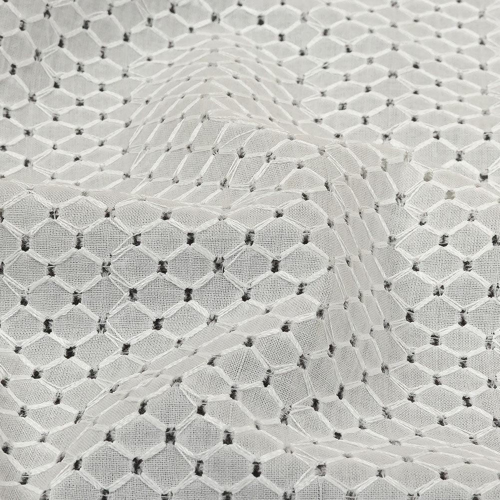 White Diamond Lattice Embroidered Cotton Voile - Folded