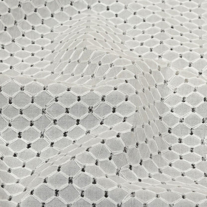 White Diamond Lattice Embroidered Cotton Voile - Folded