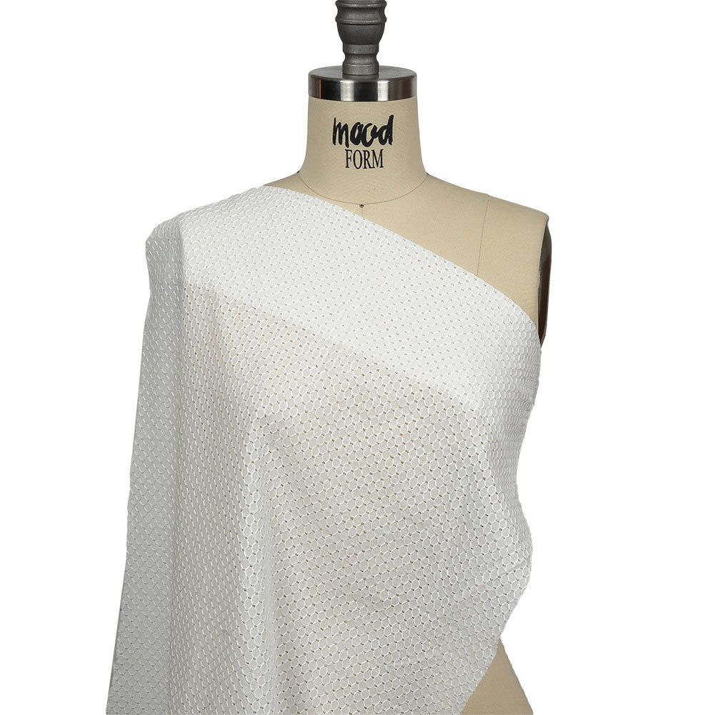 White Diamond Lattice Embroidered Cotton Voile - Detail