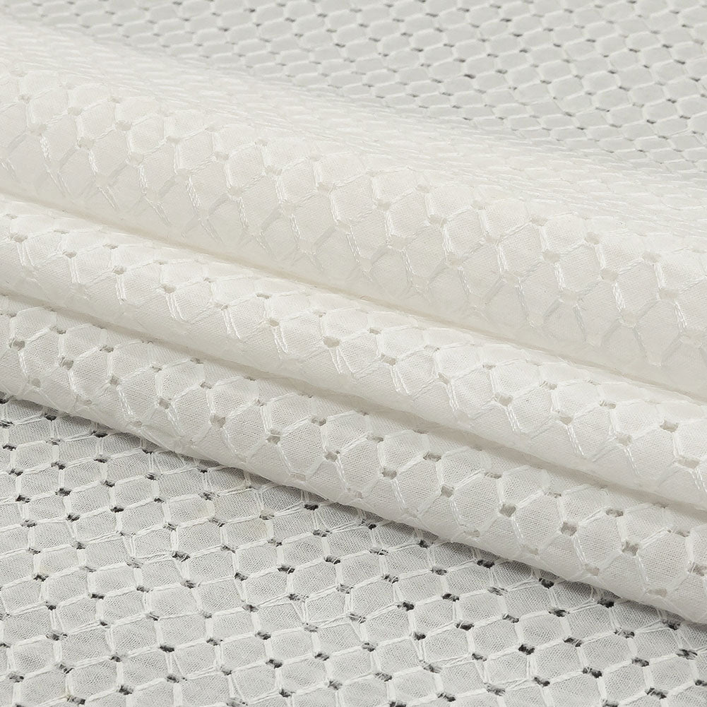 White Diamond Lattice Embroidered Cotton Voile - Full