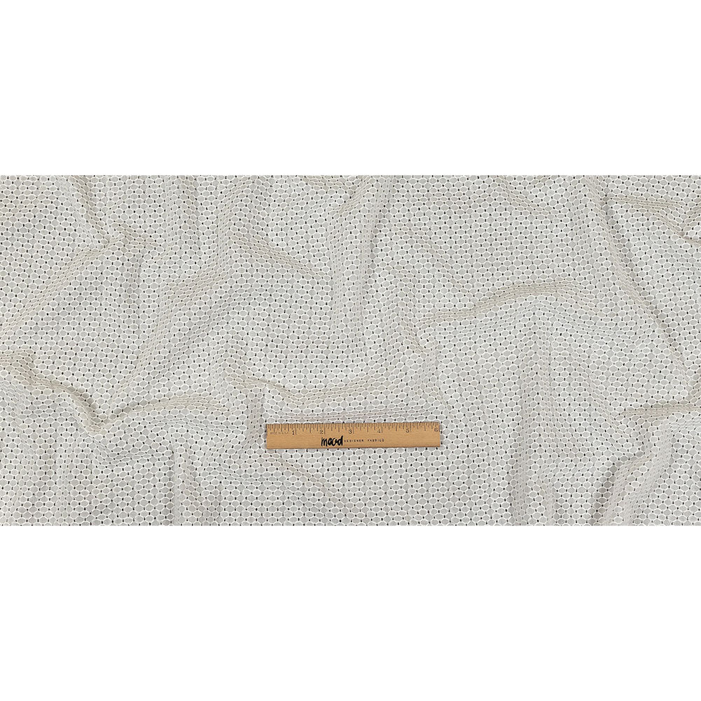 White Diamond Lattice Embroidered Cotton Voile - Drape