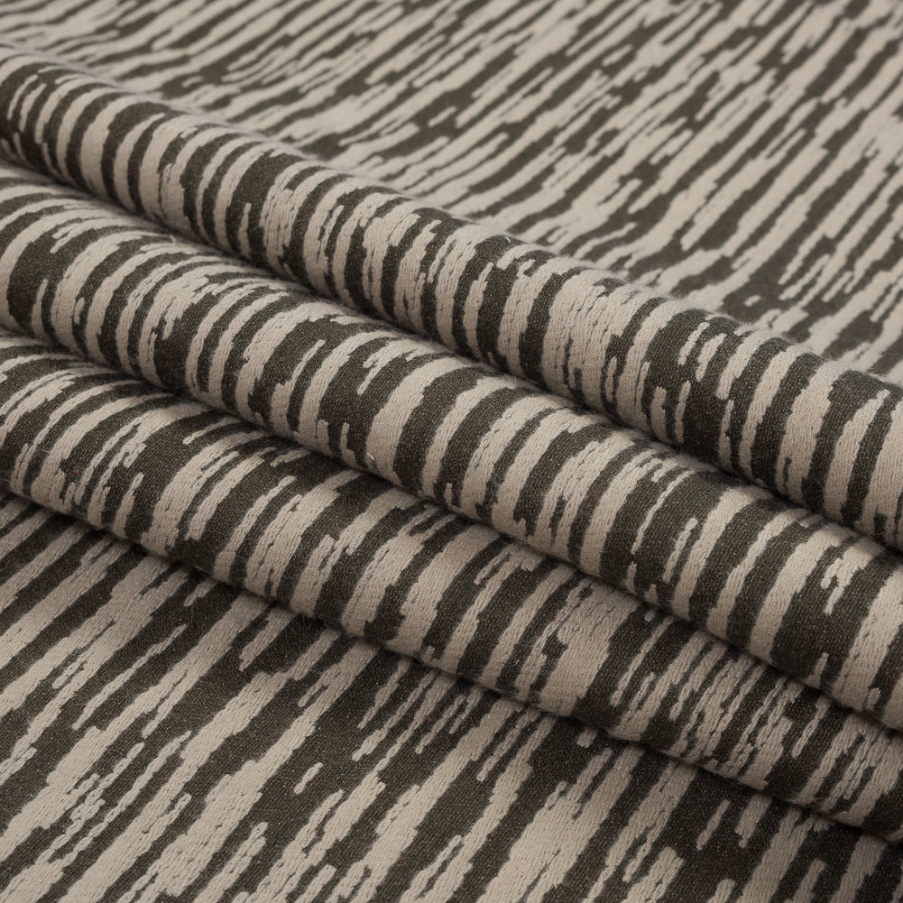 Beige and Olive Striated Wool Jacquard Folded