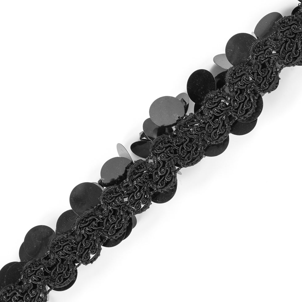 Black Braided Trim With Paillettes - 1 - Folded