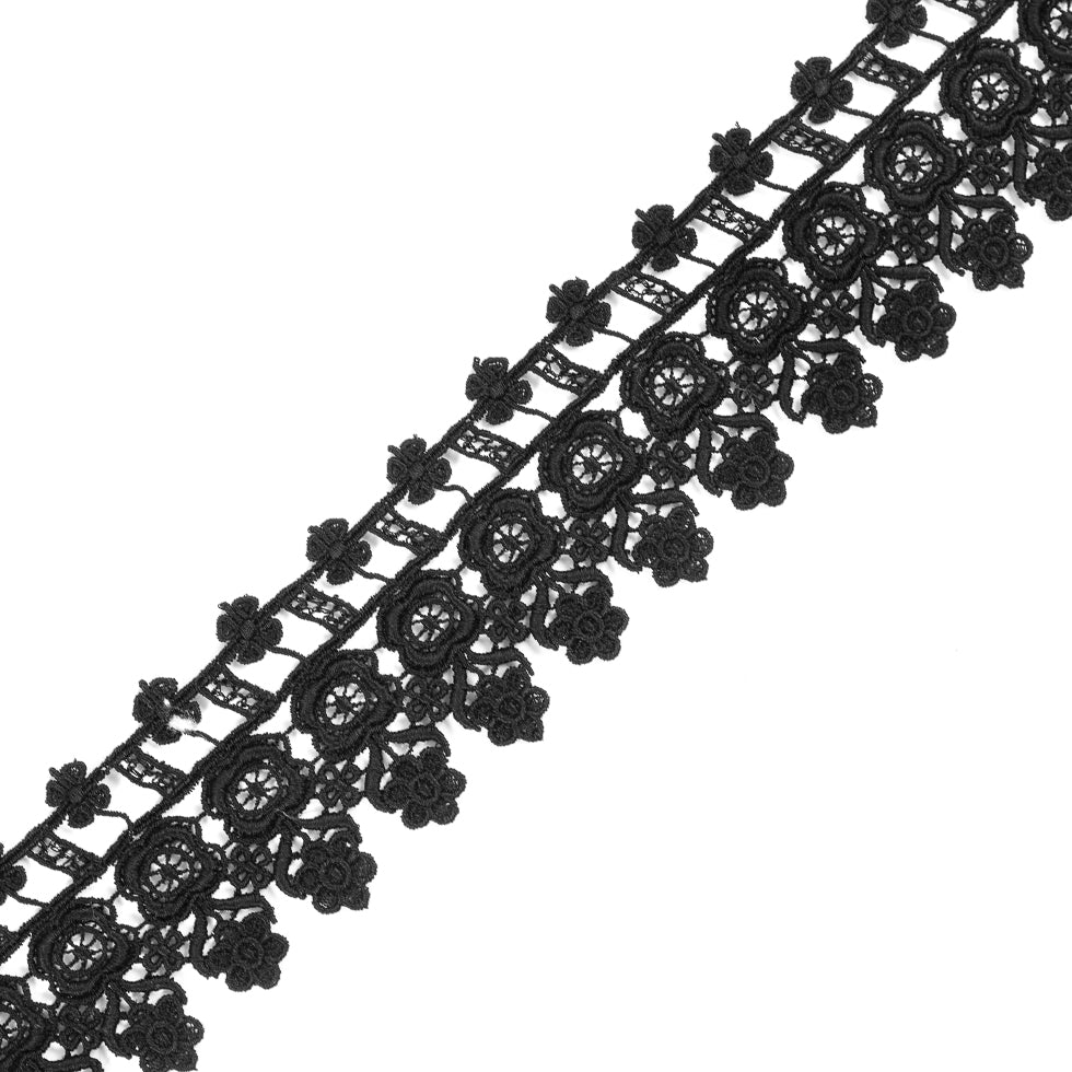Black Floral Venise Lace Trim - 3"
