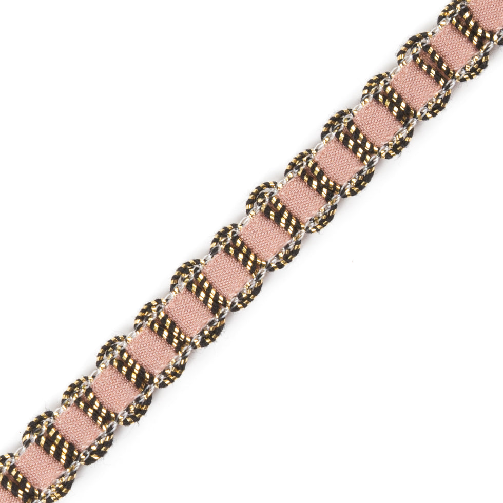Gold Braid Around Peach Velvet Trimming - 0.25" Detail