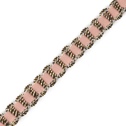 Gold Braid Around Peach Velvet Trimming - 0.25" Detail