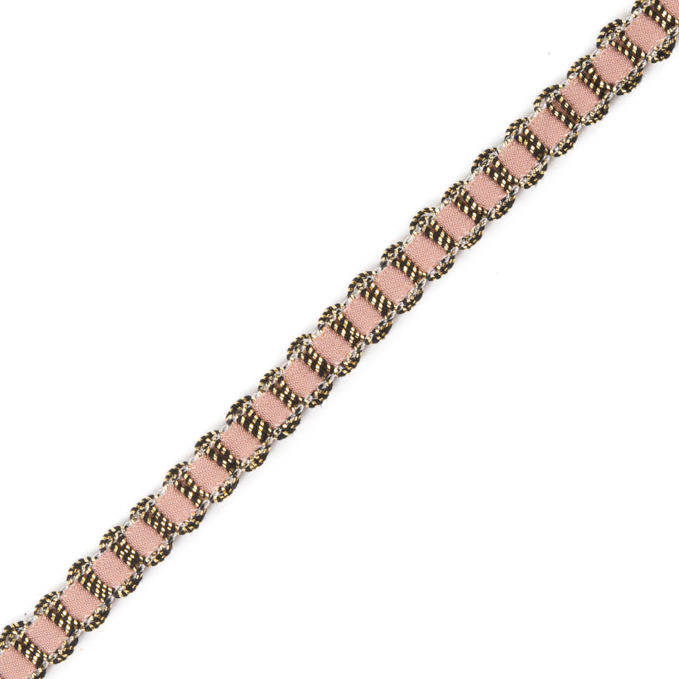 Gold Braid Around Peach Velvet Trimming - 0.25"