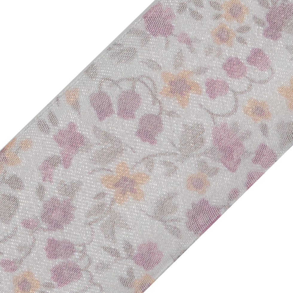 Pink Floral Printed Sheer Ribbon - 1.5 - Detail