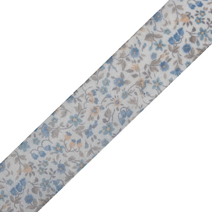 Blue Floral Printed Sheer Ribbon - 1.5