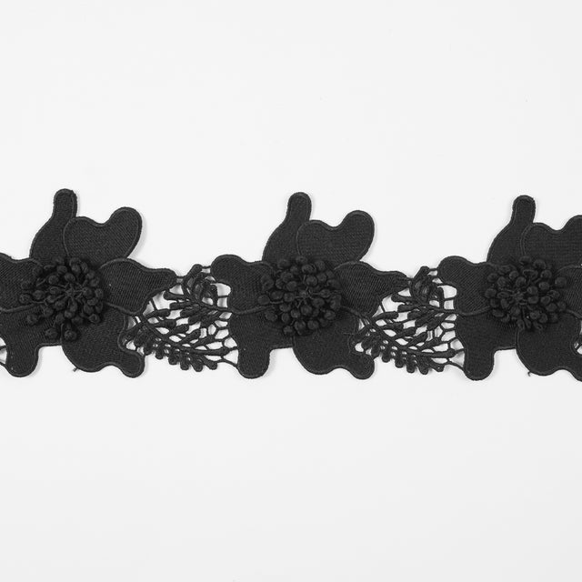 Black 3D Floral Lace Trim - 3.5