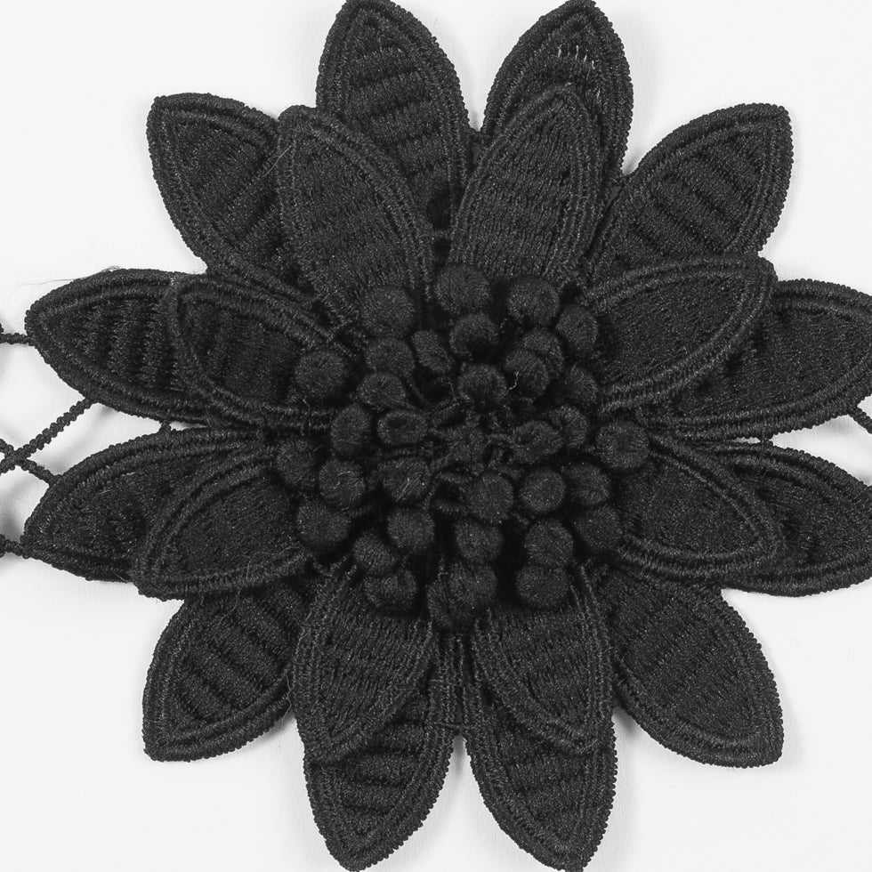 Black 3D Floral Lace Trim - 3.75" Detail