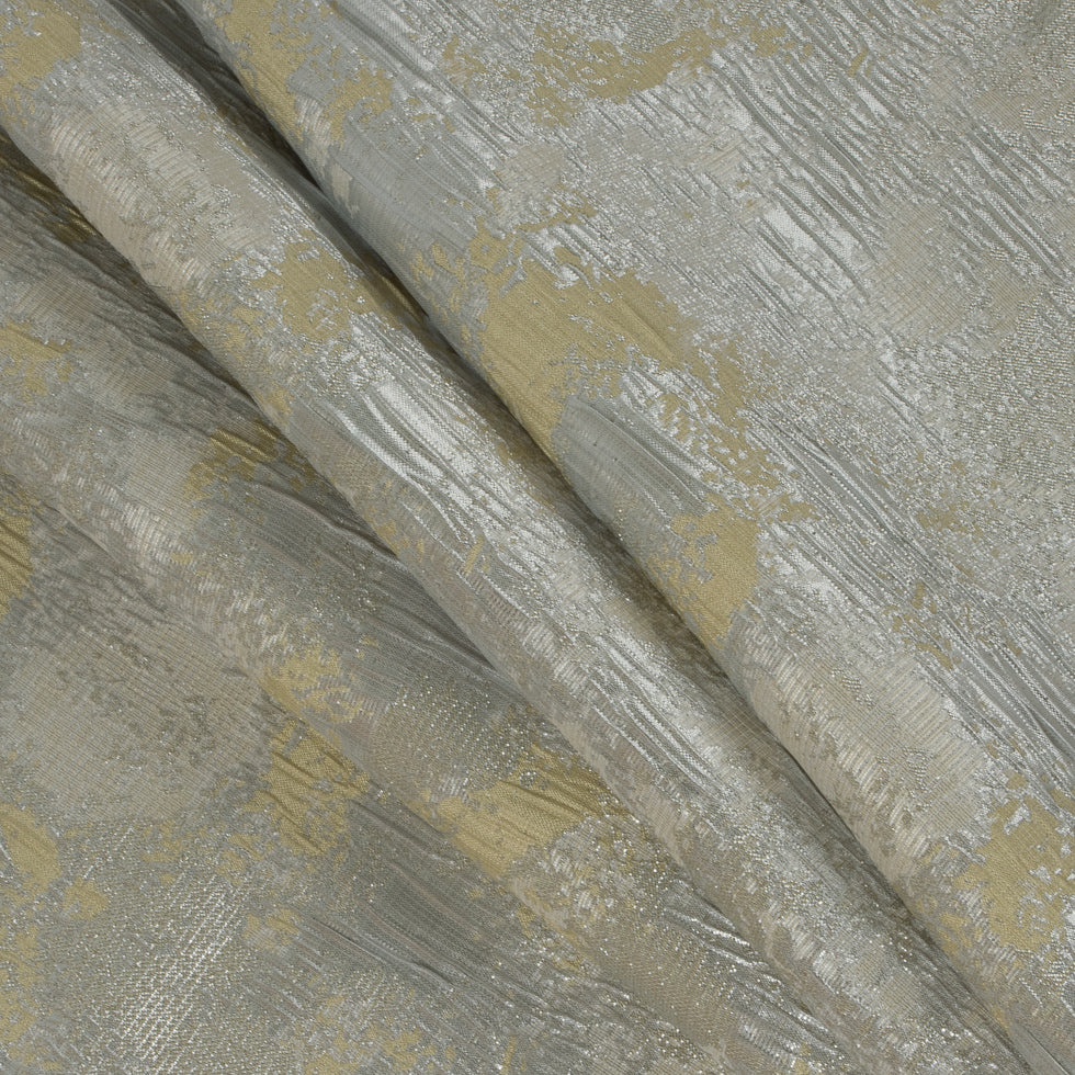 Metallic Silver/Lime/Ivory Abstract Brocade Folded