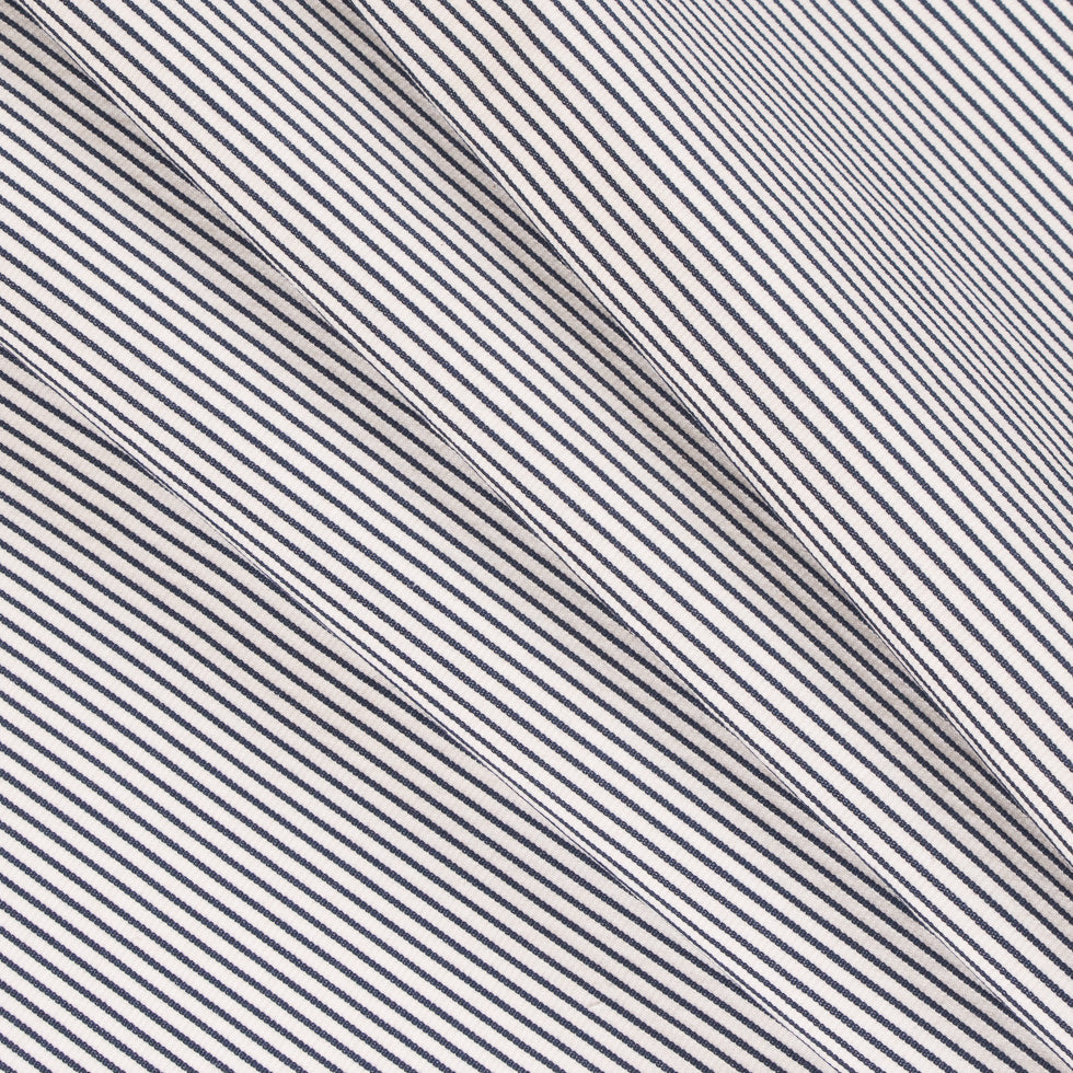 White/Navy Chalk Striped Stretch Cotton Woven Detail