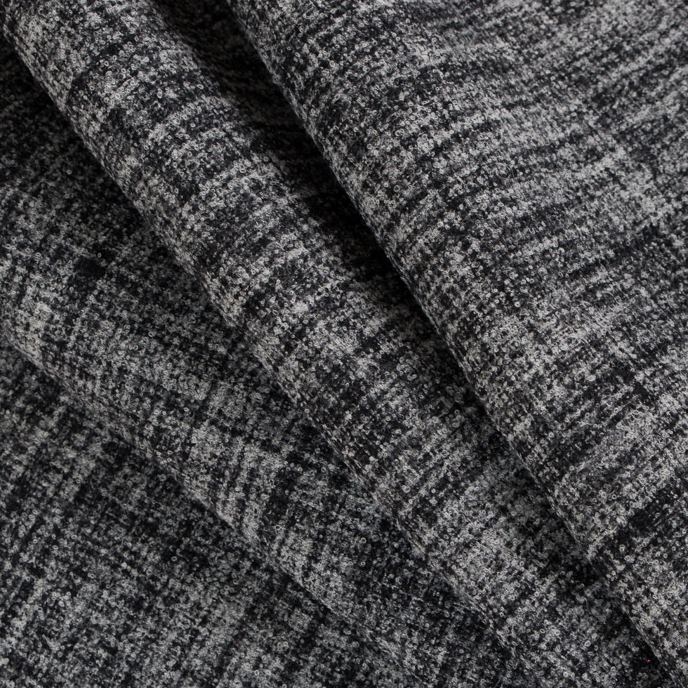 Black/White Stiff Boucled Wool Double Cloth Folded